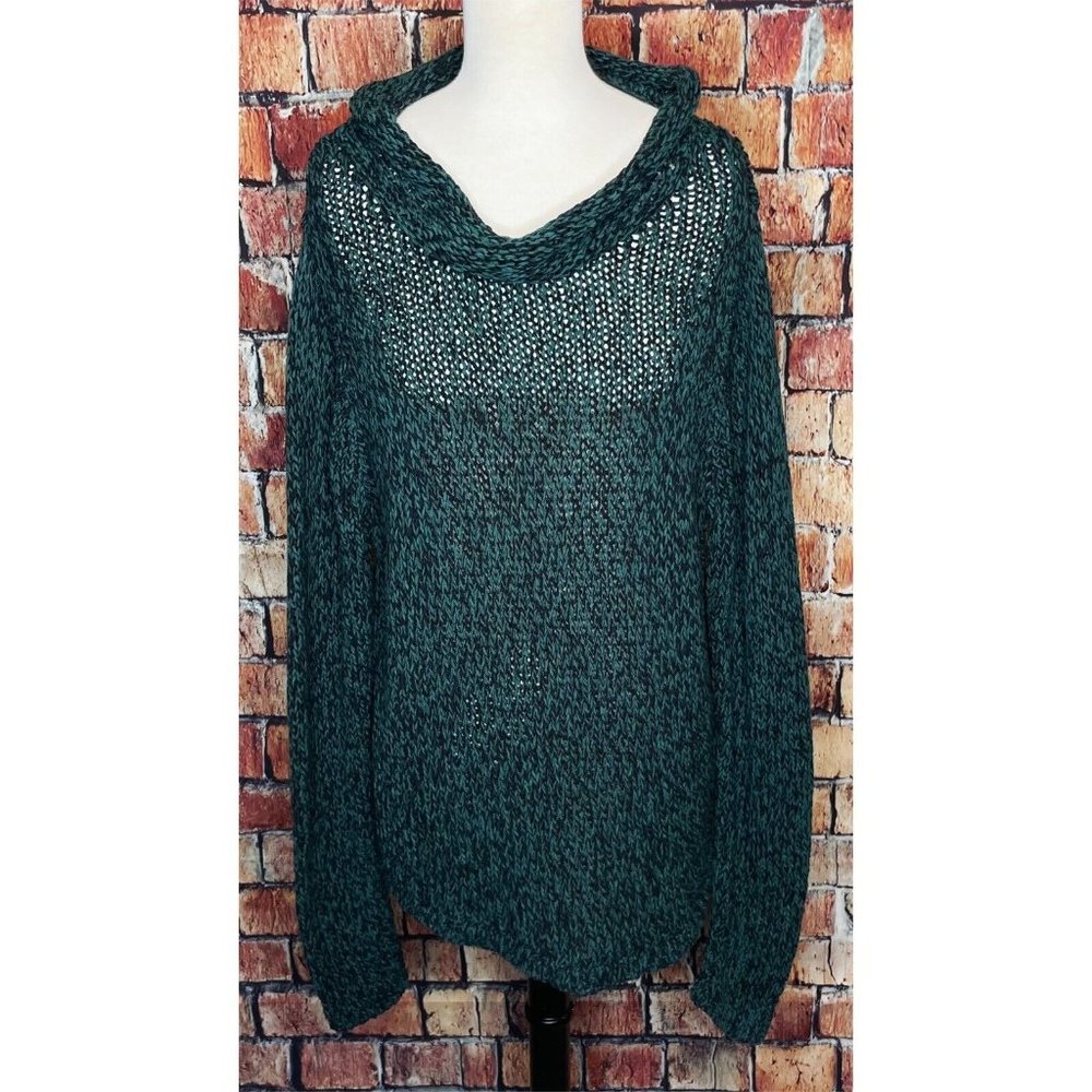 NWT Eileen Fisher Womens Marled Cotton Blend Green Sweater Funnel Neck Pullover